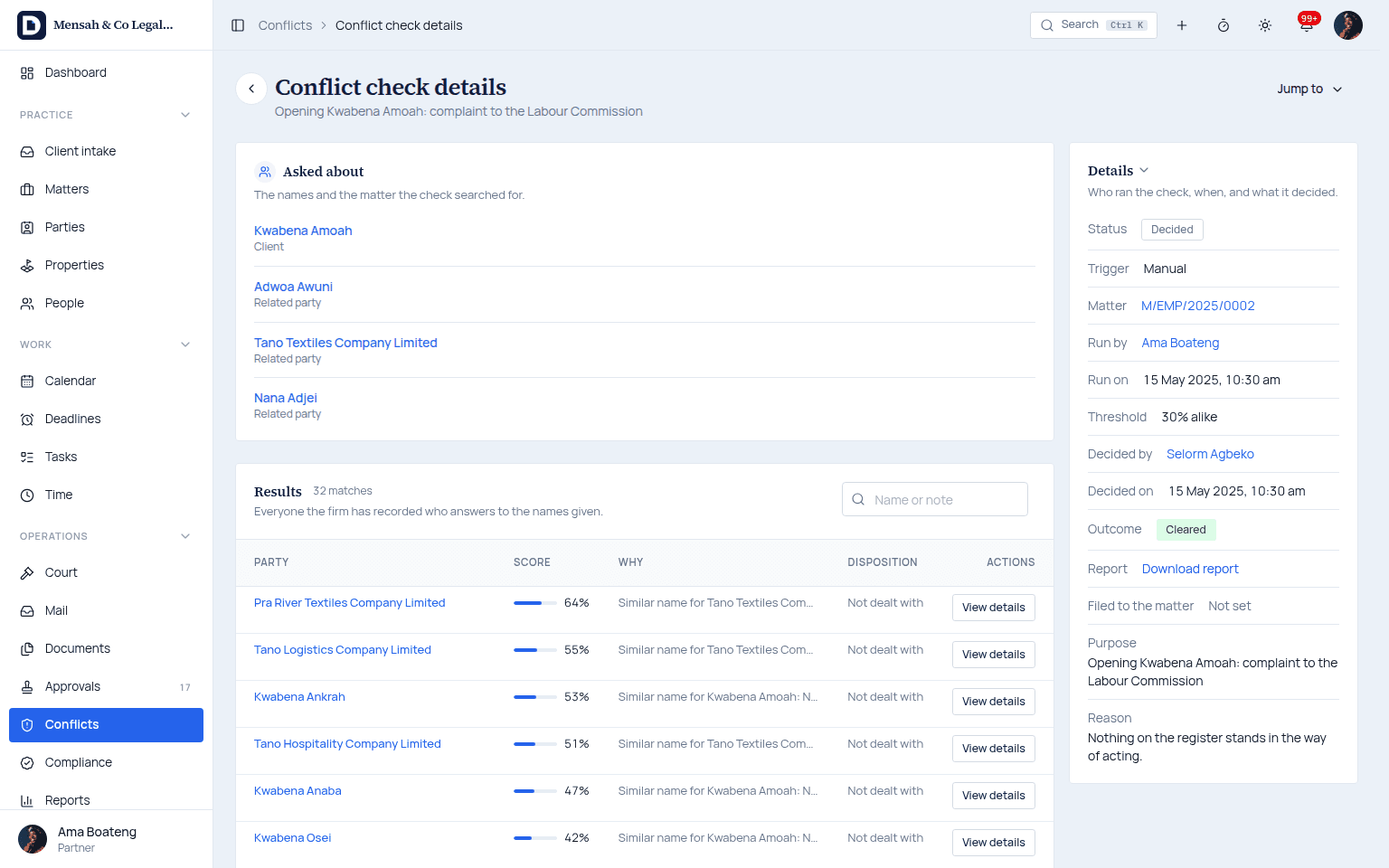 Conflict check in Docavra