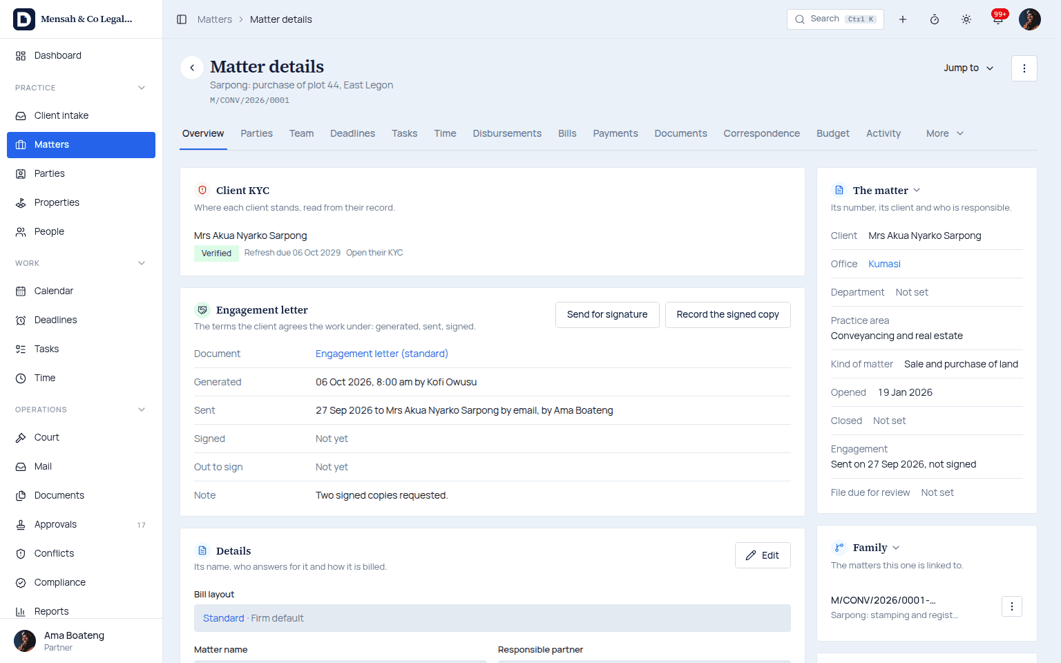 Matter overview in Docavra