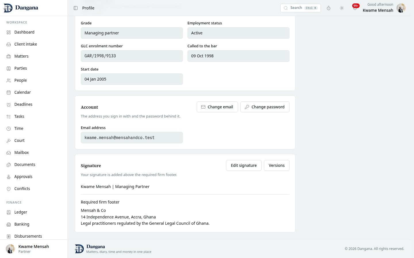 A person's signature above the required firm footer.